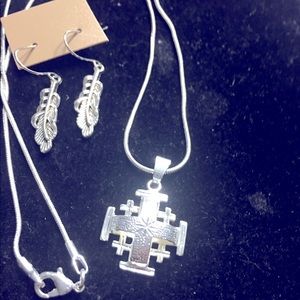 Solid Sterling Silver Cross with Chain Earrings